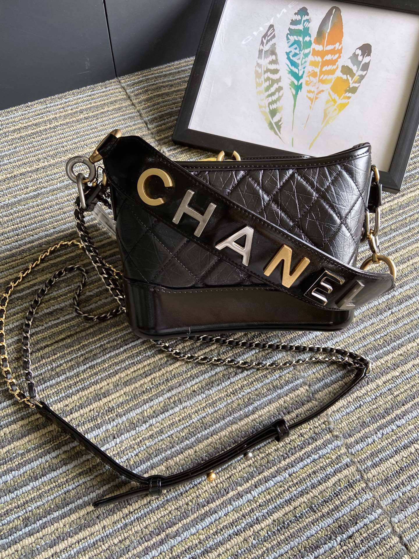 Ch**el Gabrielle SMALL BLACK with shoulder strap letters 20 x 15 x 8cm