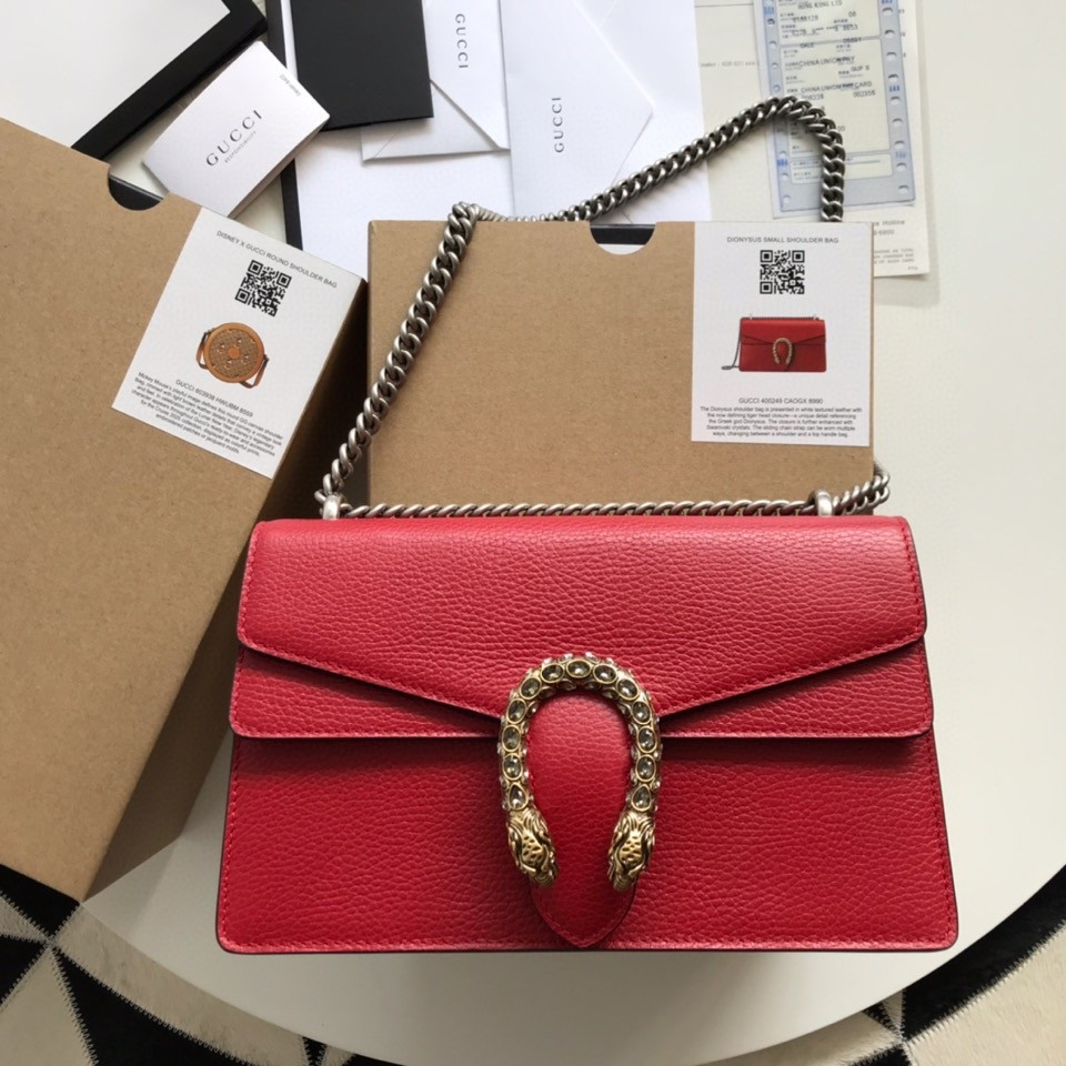 Gvc*1 DIONYSUS LEATHER SMALL RECTANGULAR BAG RED 28x17x9cm
