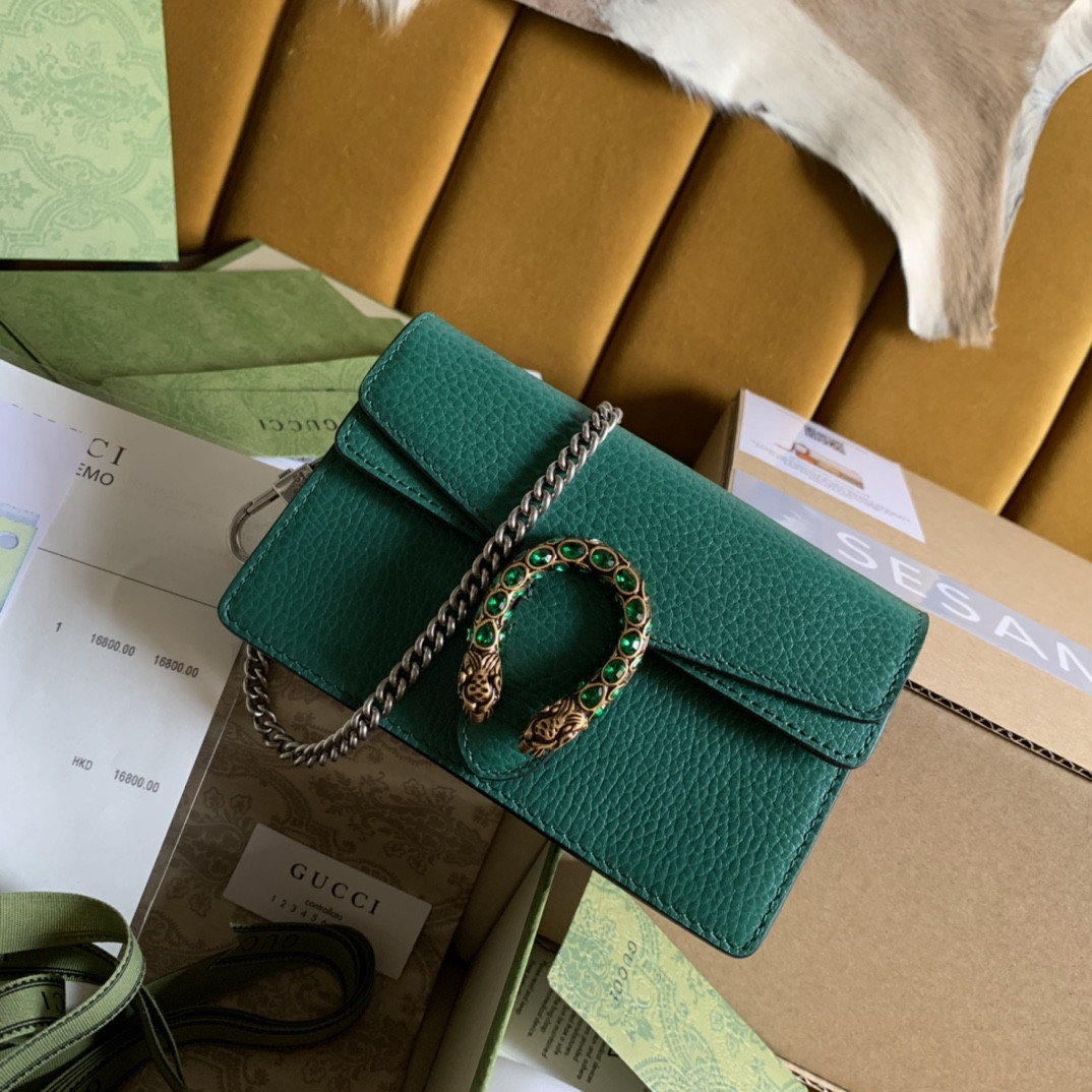Gvc*1 DIONYSUS LEATHER S*pER MINI BAG GREEN 6.5"Wx3.9"Hx1.6"D