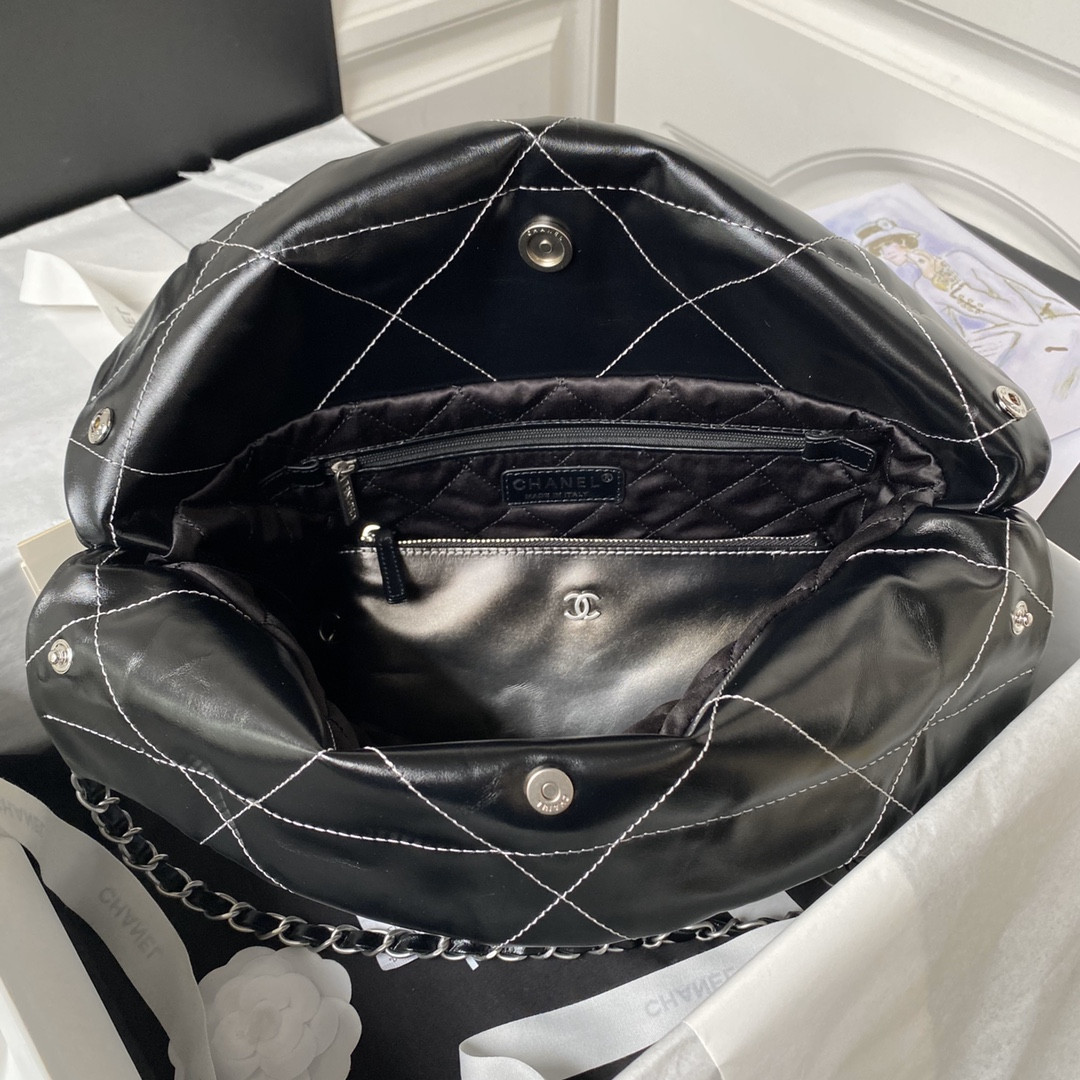 Ch**el 22 SMALL HANDBAG Shiny Calfskin SILVER 13.7×14.4×2.7 in