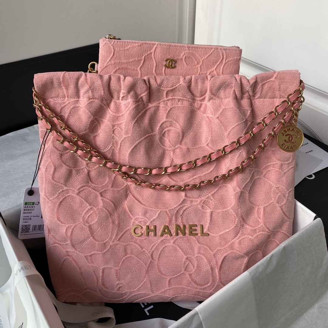 Ch**el 22 HANDBAG velvet pink 15.2×16.4×3.1 in