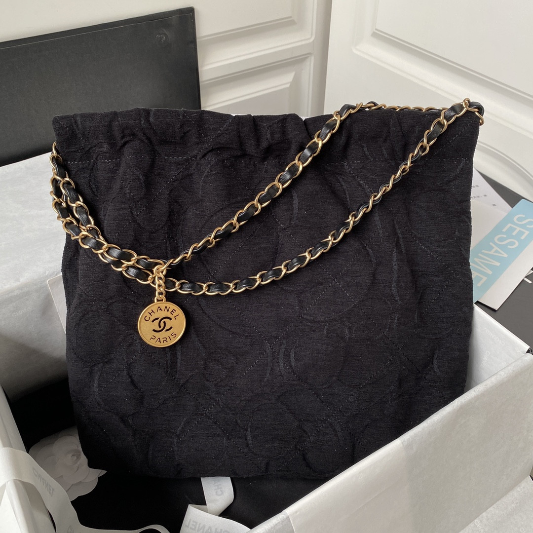 Ch**el 22 SMALL HANDBAG velvet BLACK 13.7×14.4×2.7 in
