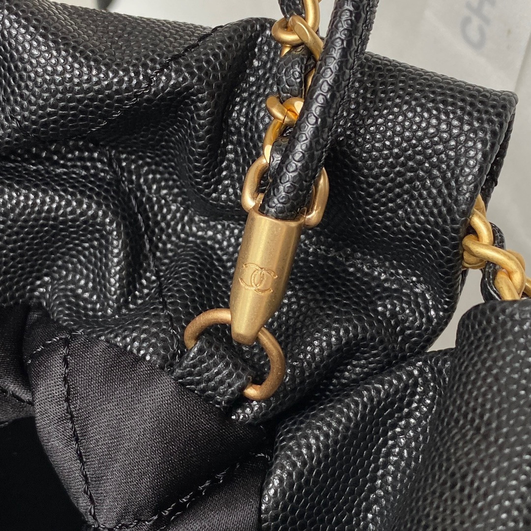 Ch**el 22 MINI HANDBAG GRAINED LEATHER BLACK 7.8 × 7.4 × 2.3 in