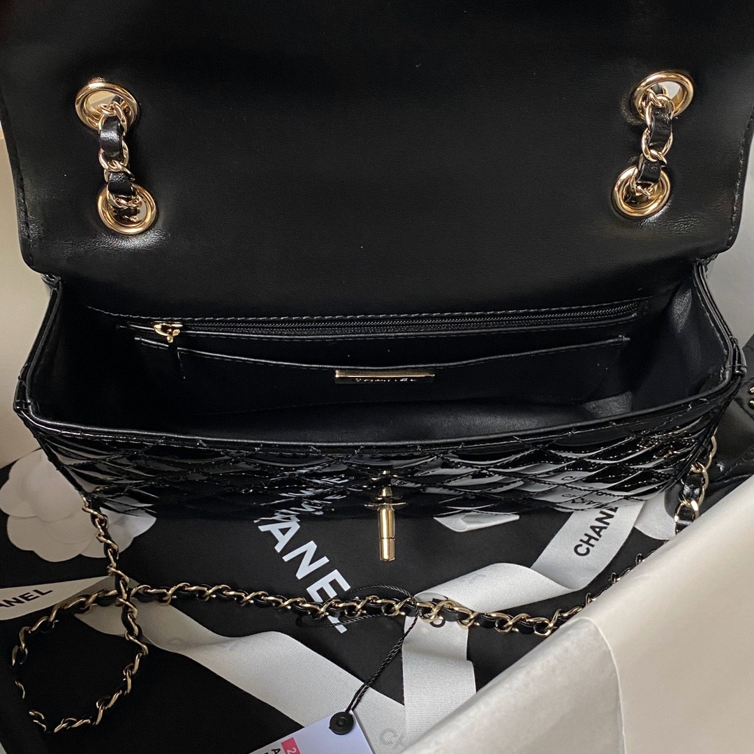 Ch**el FLAP BAG & STAR COIN PURSE BLACK 15.5×24×7.5cm