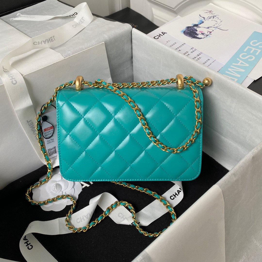 Ch**el MINI FLAP BAG BLUE 12×19×8cm