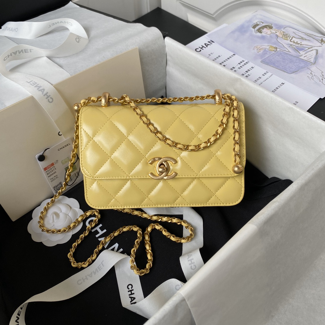 Ch**el MINI FLAP BAG yellow 12×19×8cm