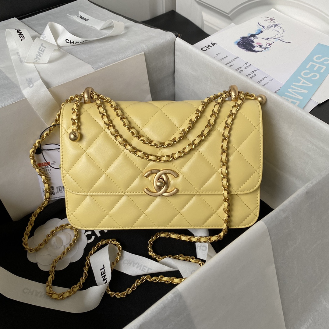 Ch**el FLAP BAG YELLOW 22×14.5×8cm