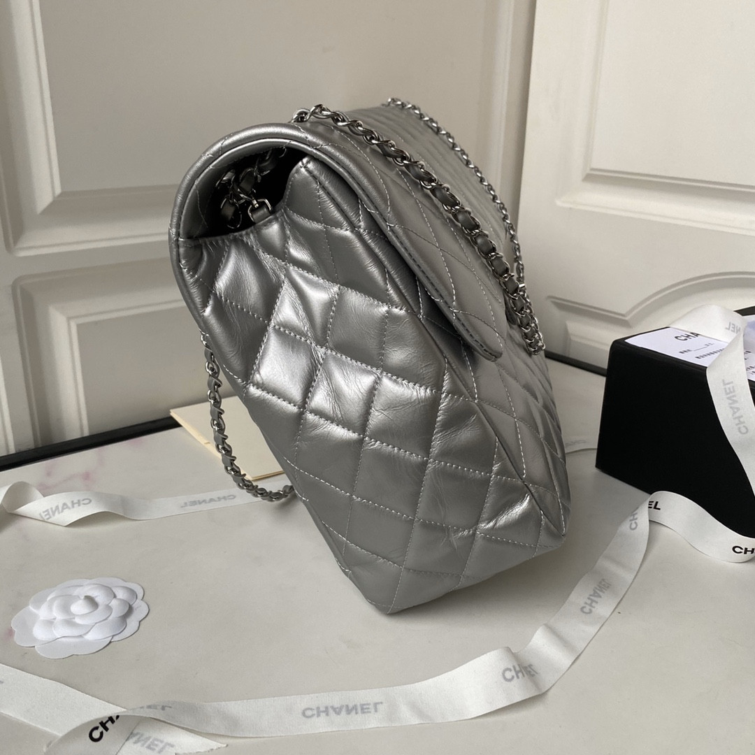 Ch**el CLASSIC FLAP SILVER 28x38x12cm