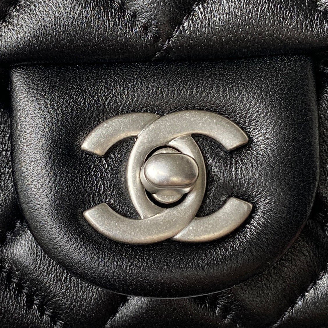 Ch**el MINI FLAP BAG SHINY CALFSKIN & SILVER-Tone METAL BLACK 5.3 × 6.6 × 3.1 in