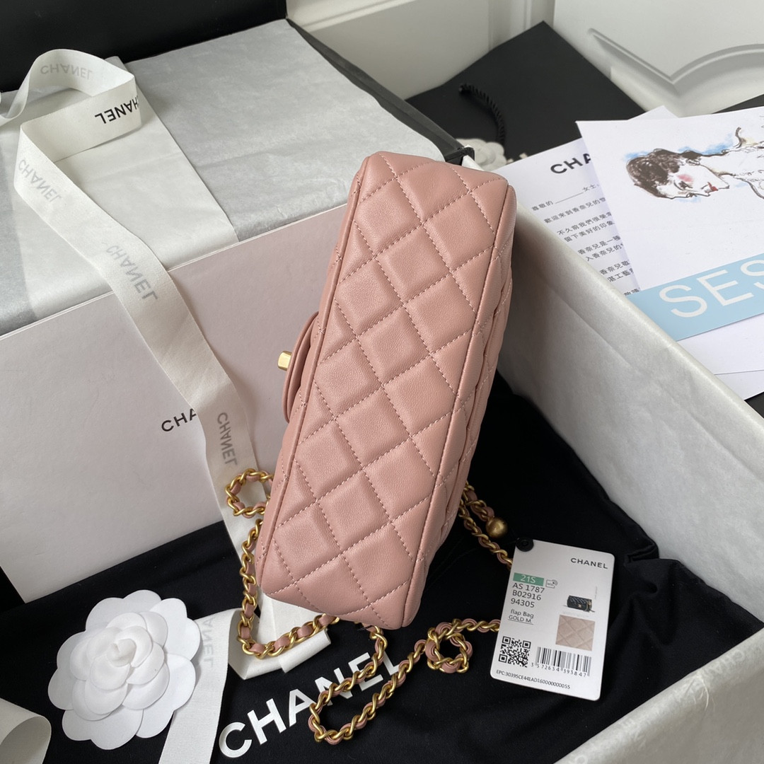 Ch**el MINI FLAP BAG SHINY CALFSKIN & gold-TONE METAL PINK 4.7 × 7.8 × 2.3 in