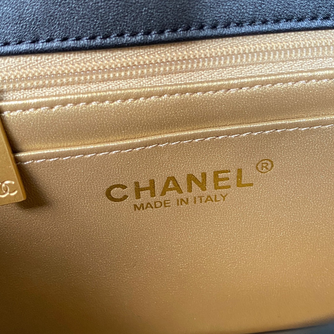 Ch**el MINI FLAP BAG SHINY CALFSKIN & Gold-Tone METAL BLack 5.3 × 6.6 × 3.1 in