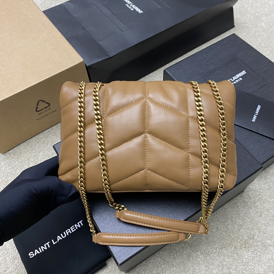 Y51 PUFFER IN LEATHER BROWN 23 X 15.5 X 5.8 CM