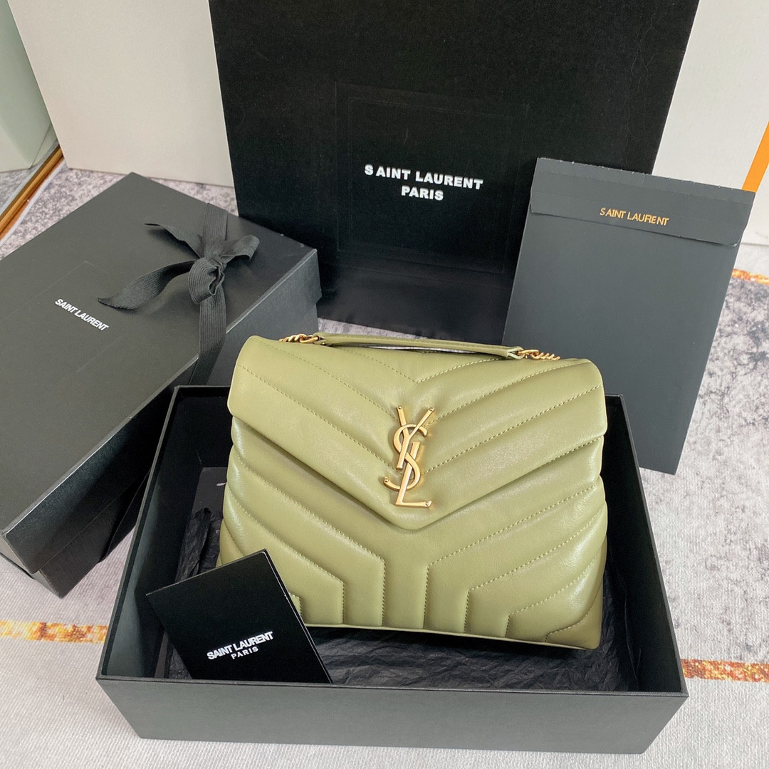 Y51 LOULOU SMALL IN QUILTED LEATHER GREEN 9 X 6.1 X 3.3 INCHES
