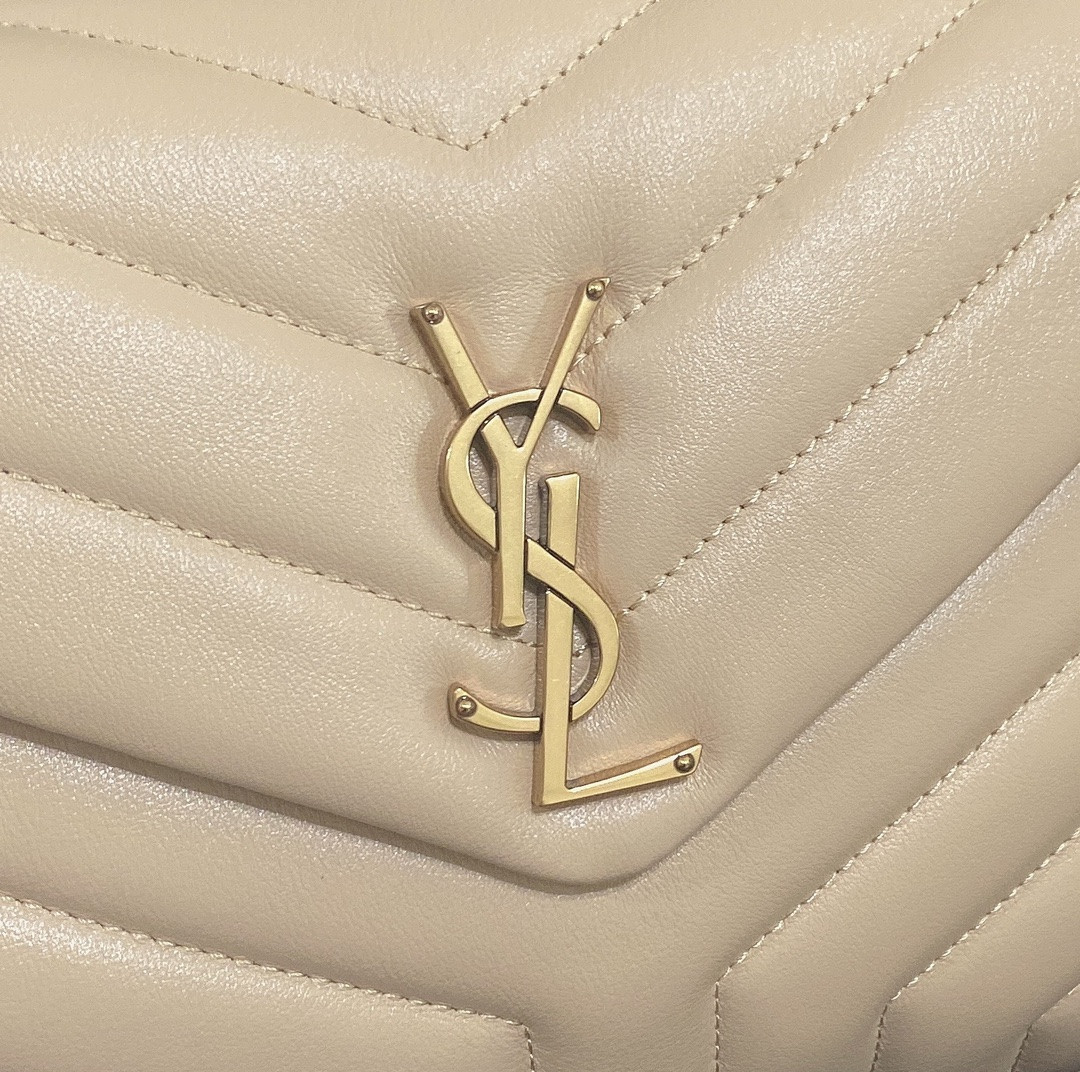 Y51 LOULOU SMALL IN QUILTED LEATHER light beige 9 X 6.1 X 3.3 INCHES