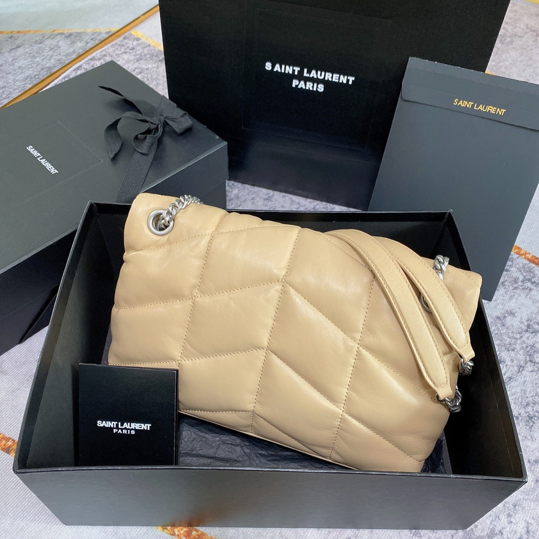 Y51 PUFFER SMALL IN NAPPA LEATHER BEIGE SILVER 11.4 X 6.6 X 4.3 INCHES