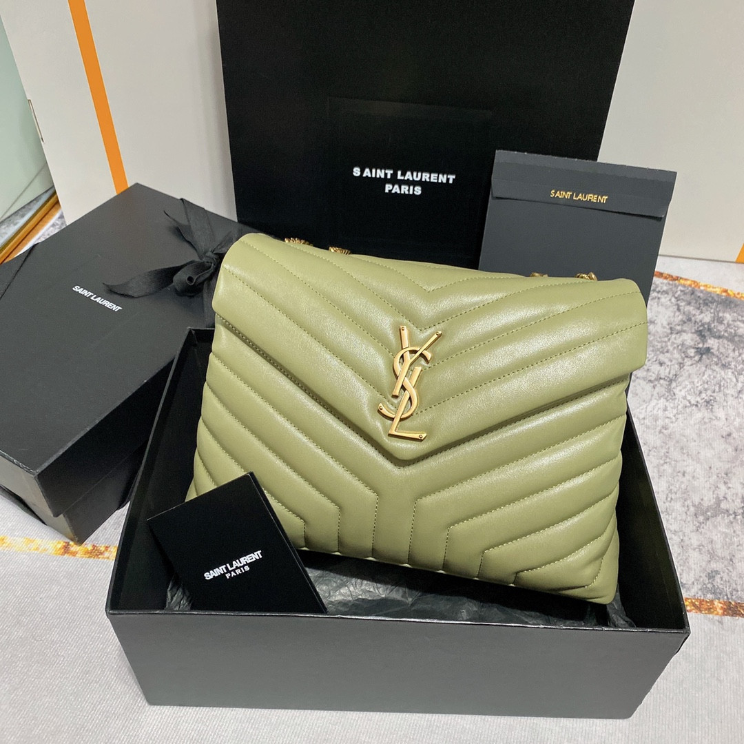 Y51 LOULOU MEDIUM IN QUILTED LEATHER GREEN 12.5 X 8.6 X 3.5 INCHES