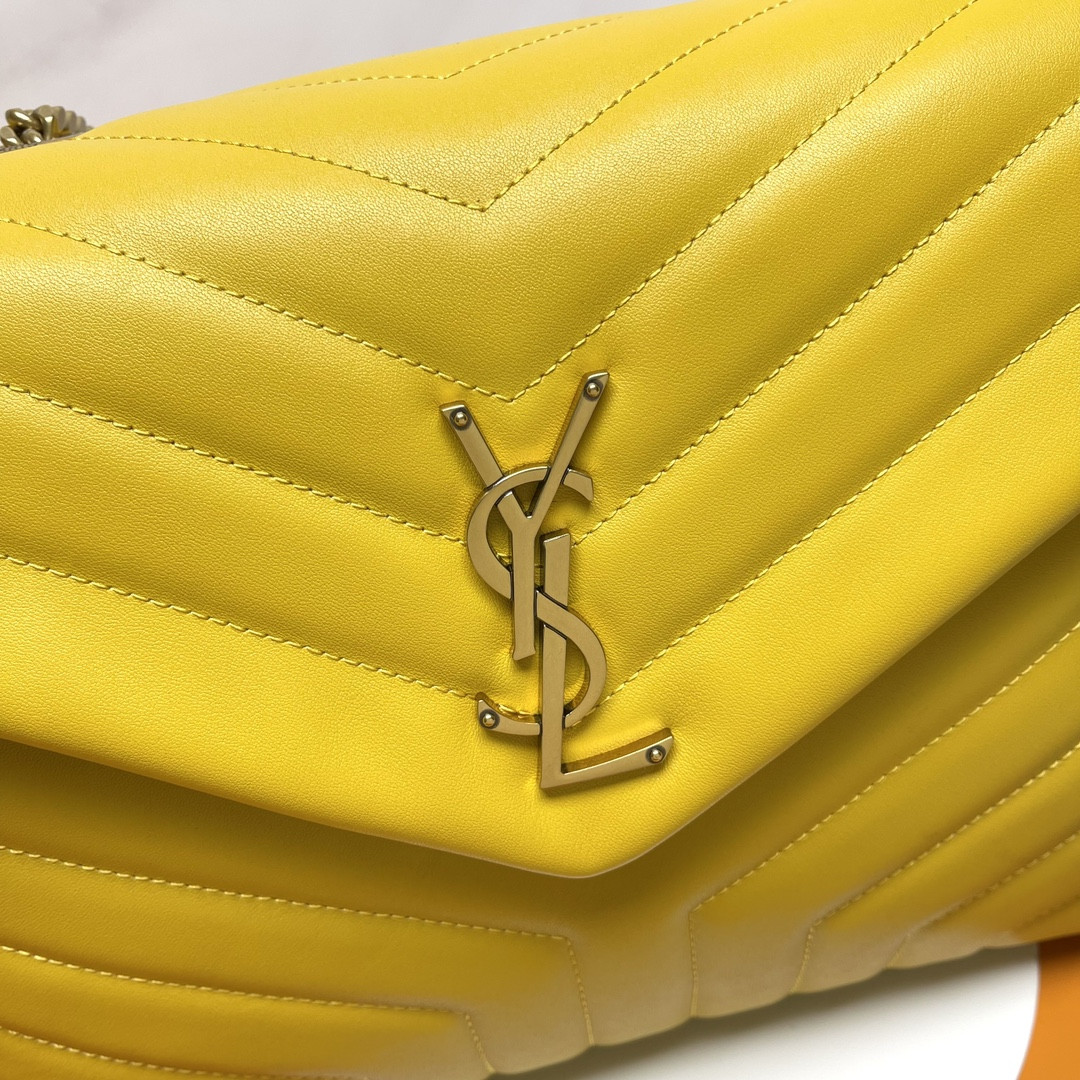 Y51 LOULOU MEDIUM IN QUILTED LEATHER YELLOW 12.5 X 8.6 X 3.5 INCHES