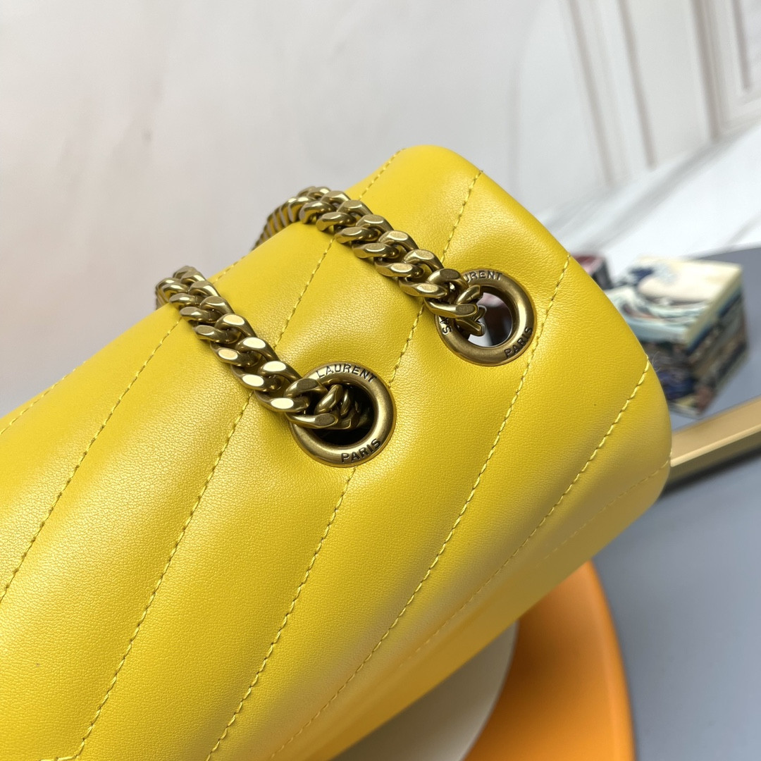 Y51 LOULOU MEDIUM IN QUILTED LEATHER YELLOW 12.5 X 8.6 X 3.5 INCHES