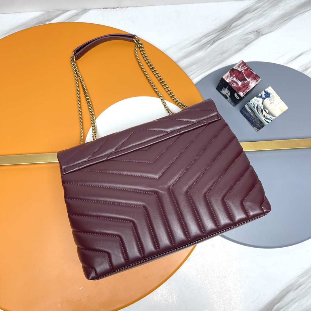 Y51 LOULOU MEDIUM IN QUILTED LEATHER DARK RED 12.5 X 8.6 X 3.5 INCHES