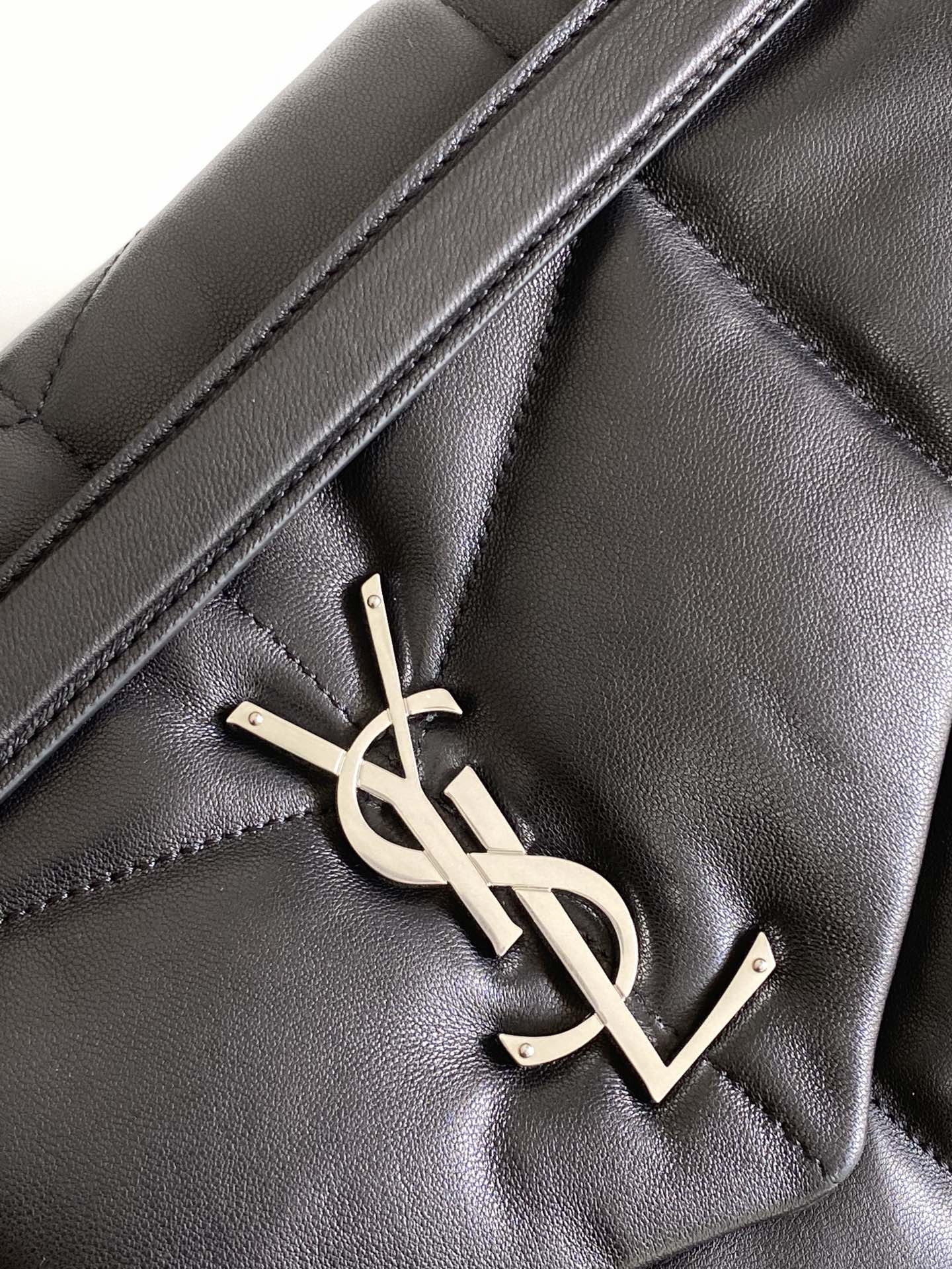 Y51 LOULOU PUFFER MEDIUM IN NAPPA LEATHER BLACK SILVER 13.7 X 9 X 5.3 INCHES