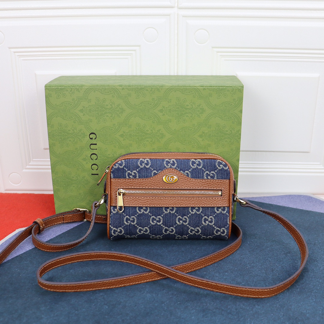 gvc*1 ophidia gg mini top handle bag De*1m blue 6.8 w x 4.7 h x 2.1 d