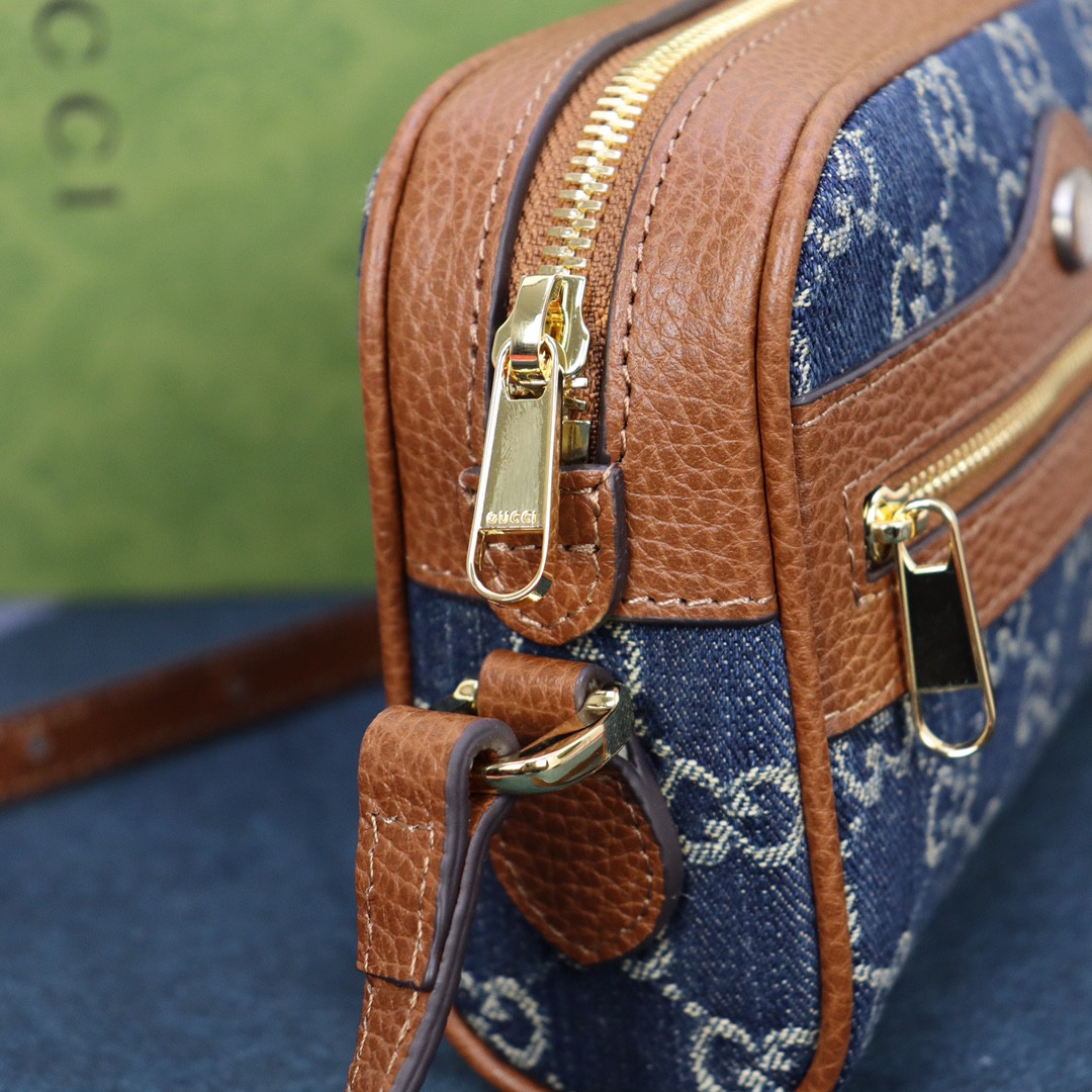 gvc*1 ophidia gg mini top handle bag De*1m blue 6.8 w x 4.7 h x 2.1 d