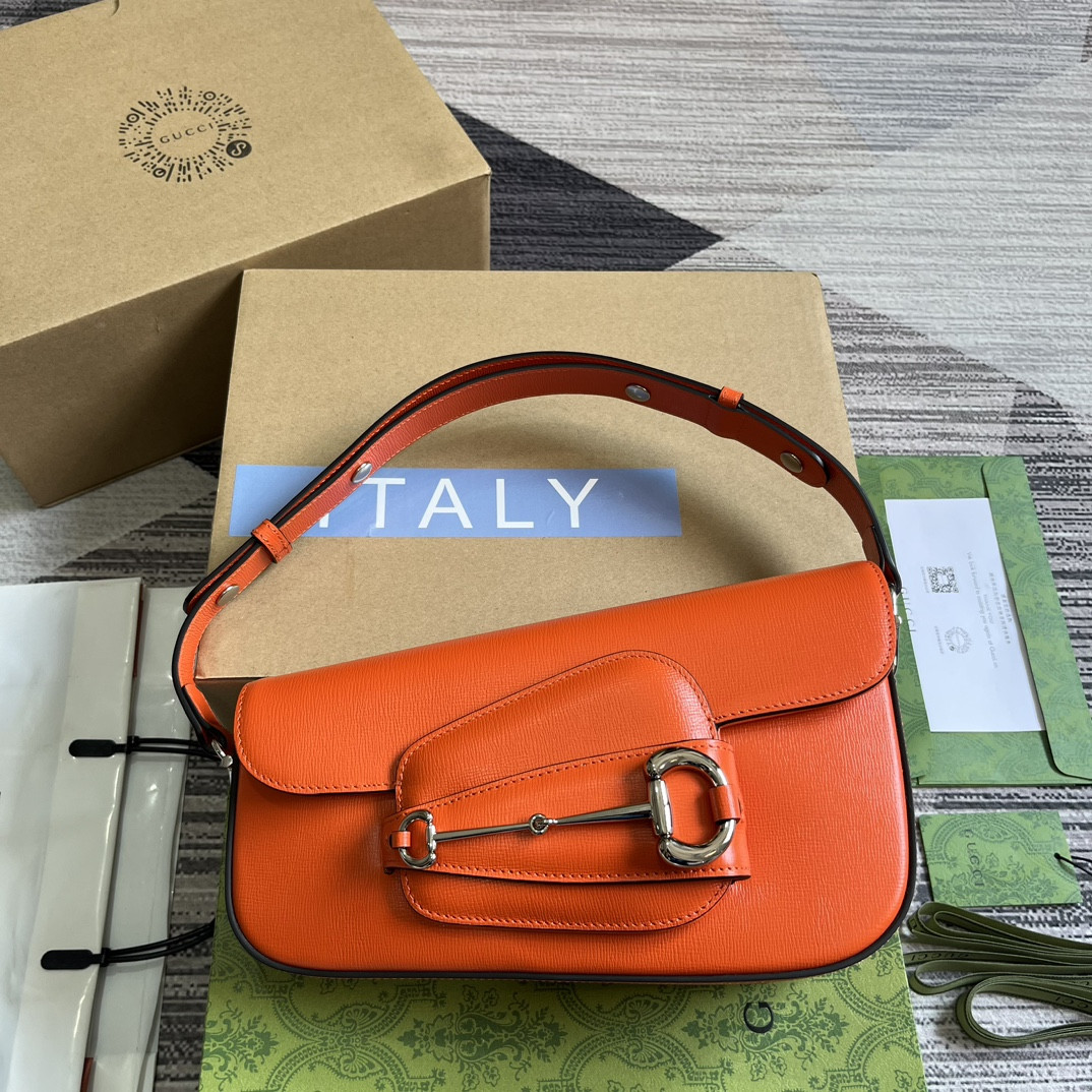 Gvc*1 HORSEBIT 1955 SMALL SHOULDER BAG ORANGE 10.4"W x 6.7-4.1"H x 3.1-1.6"D