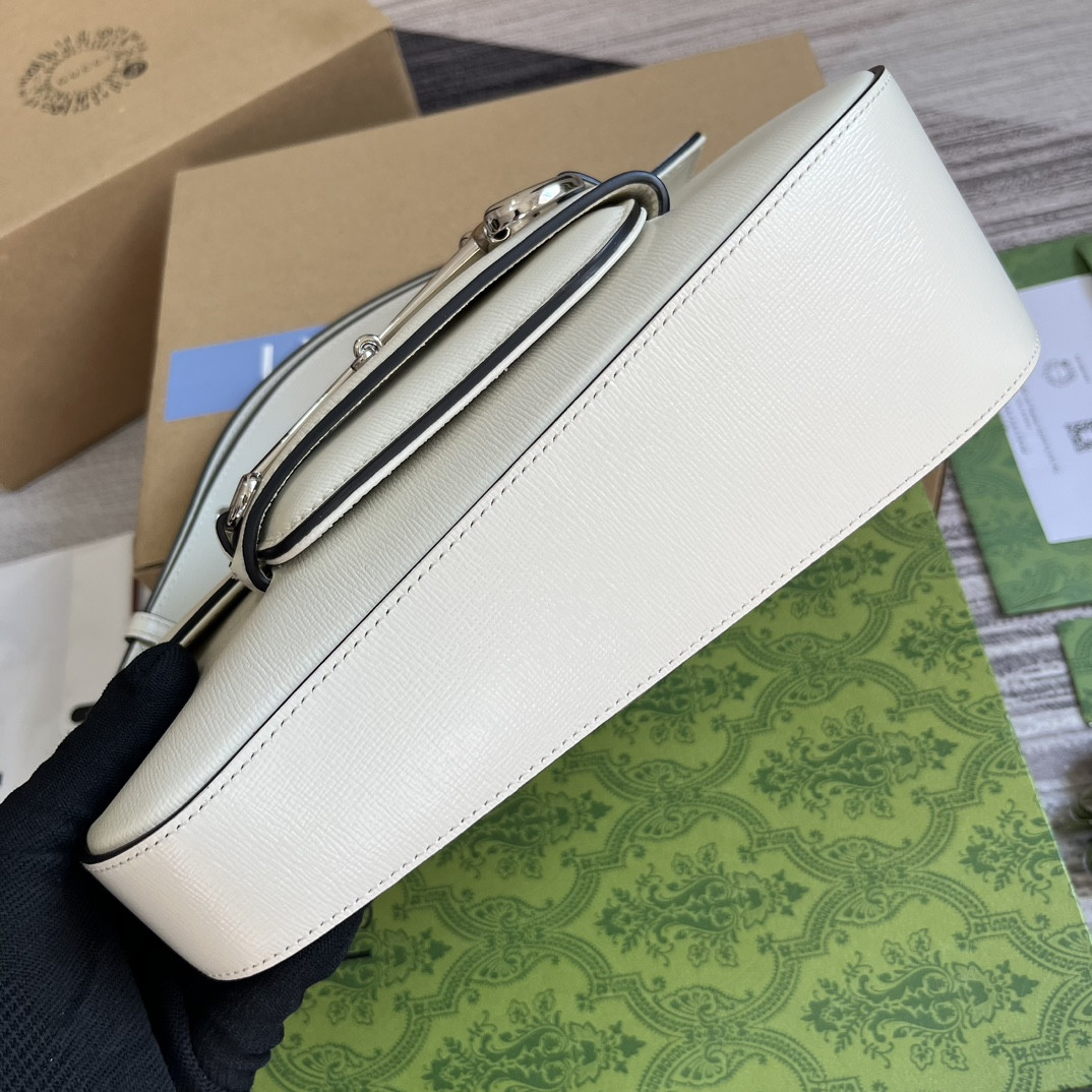 Gvc*1 HORSEBIT 1955 SMALL SHOULDER BAG WHITE 10.4"W x 6.7-4.1"H x 3.1-1.6"D