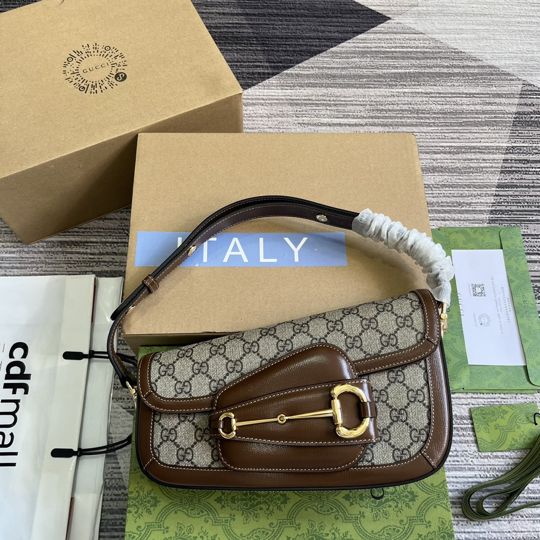 Gvc*1 HORSEBIT 1955 SMALL SHOULDER BAG Beige Brown 10.4"W x 6.7-4.1"H x 3.1-1.6"D