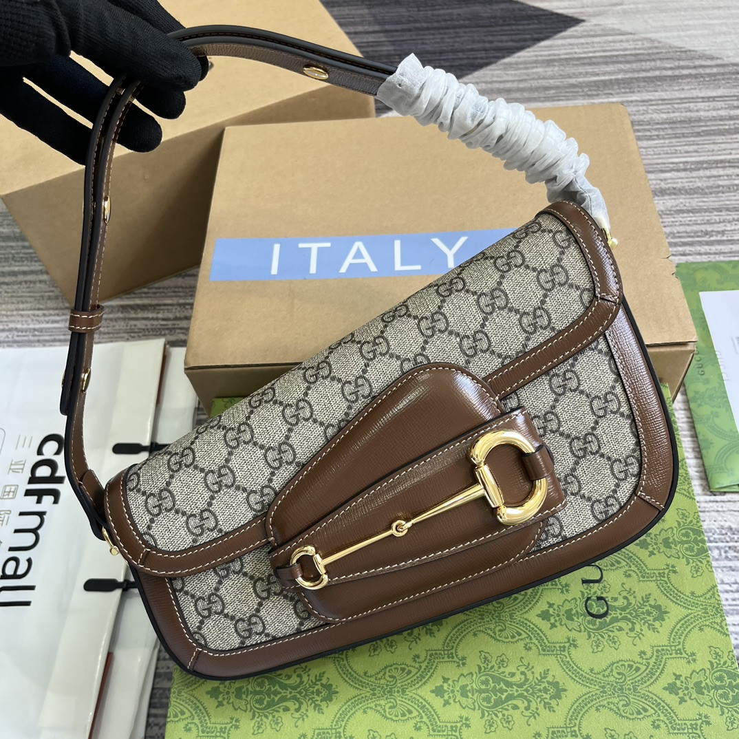 Gvc*1 HORSEBIT 1955 SMALL SHOULDER BAG Beige Brown 10.4"W x 6.7-4.1"H x 3.1-1.6"D