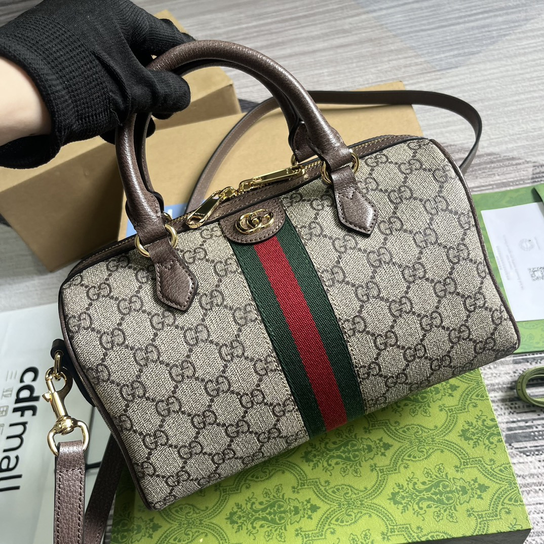 Gvc*1 OPHIDIA GG MINI TOP HANDLE BAG Beige and brown 8.4"W x 5.5"H x 4.5"D