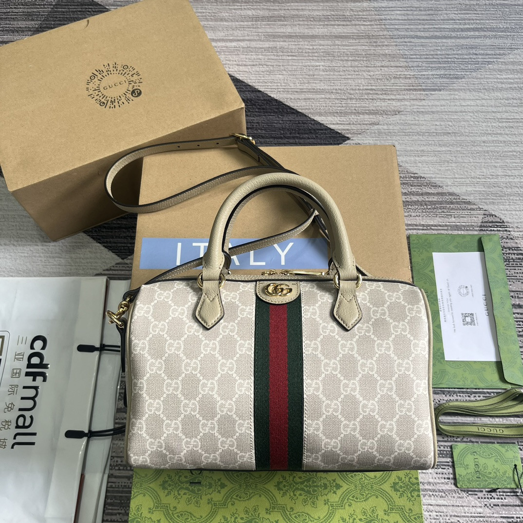 Gvc*1 OPHIDIA GG MINI TOP HANDLE BAG Beige and white 8.4"W x 5.5"H x 4.5"D