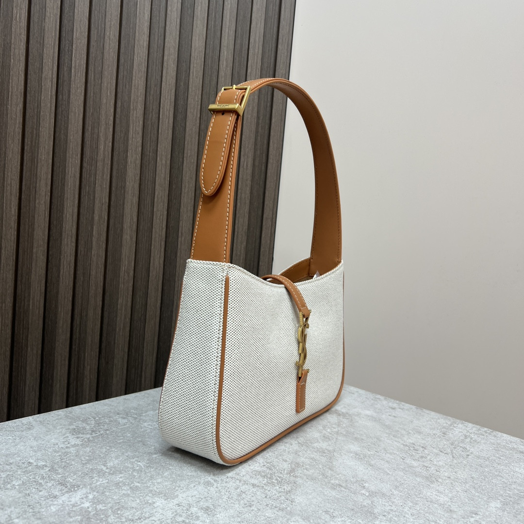 y51 le 5 À 7 in canvas and leather grege and bR1ck 9 x 6.3 x 2.5 inches
