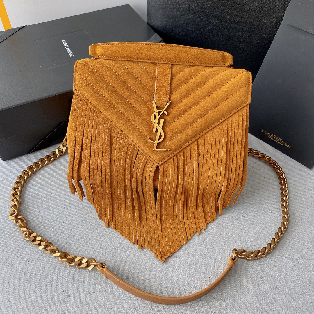 Y51 COLLEGE MEDIUM IN QUILTED SUEDE ORANGE 9.4 X 6.6 X 2.5 INCHES