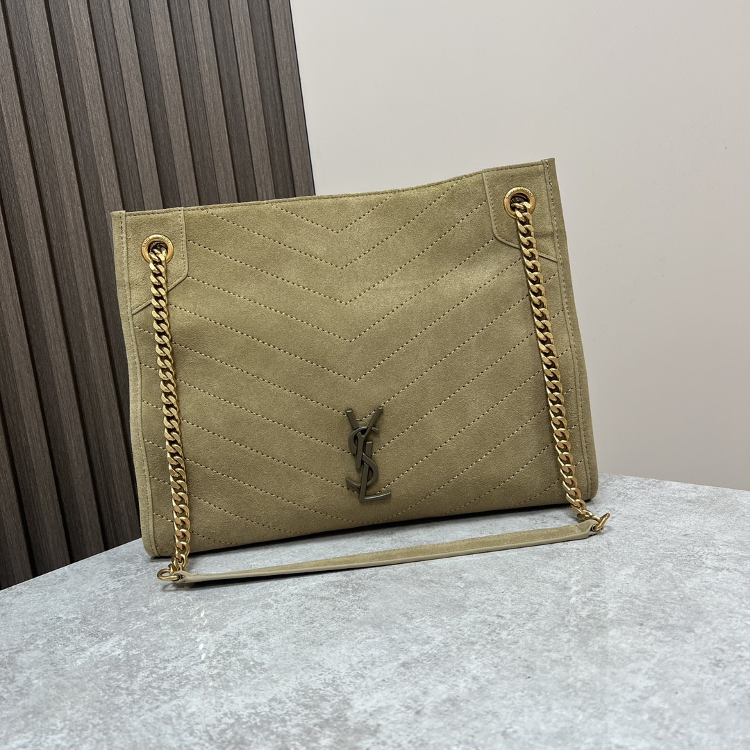 Y51 NIKI MEDIUM SHOPPING IN SUEDE BARLEY GREEN 12.9 X 10.6 X 4.5 INCHES