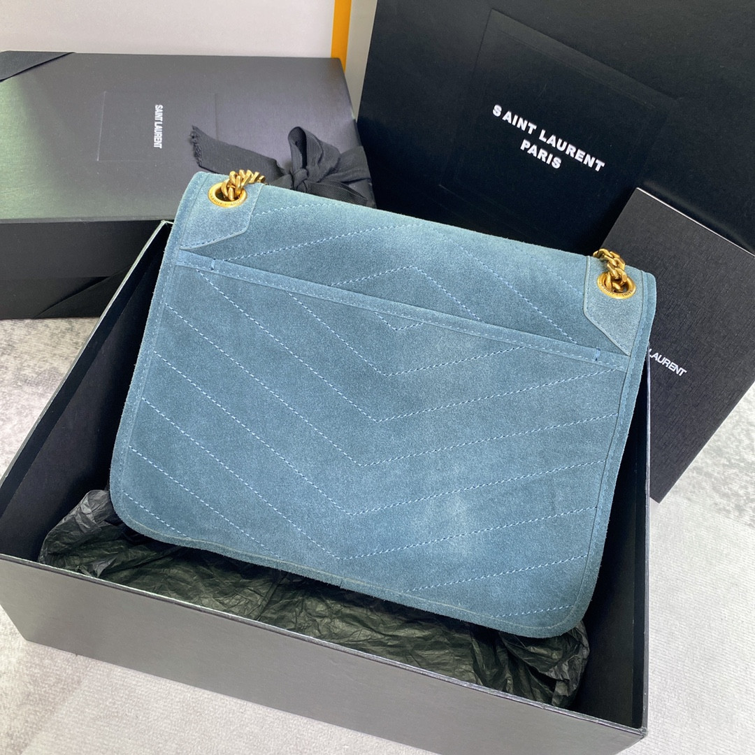 Y51 NIKI MEDIUM IN SUEDE BLUE 11 X 7.8 X 3.3 INCHES