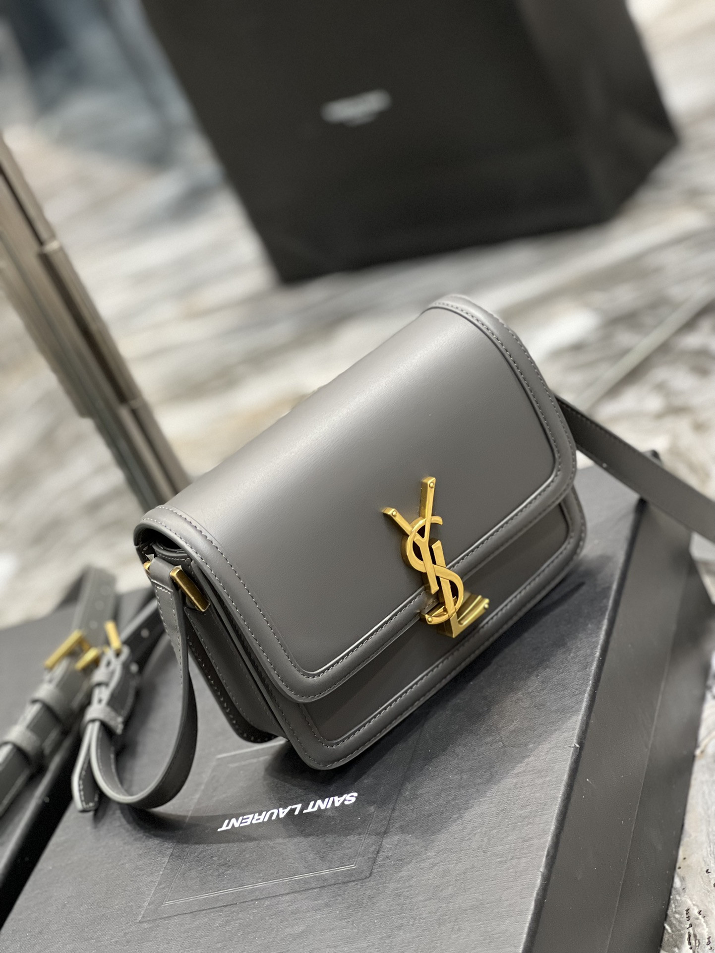 Y51 SOLFERINO SMALL SATCHEL IN BOX Sa1nt Lau*nt STORM 7.4 X 5.1 X 1.9 INCHES