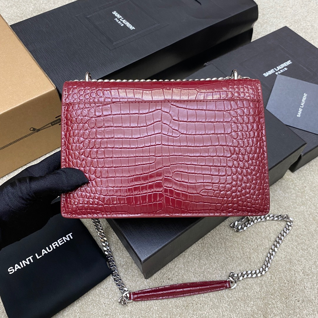 Y51 SUNSET MEDIUM IN CROCODILE-EMBOSSED LEATHER RED VELVET 8 X 6.2 X 2.5 INCHES