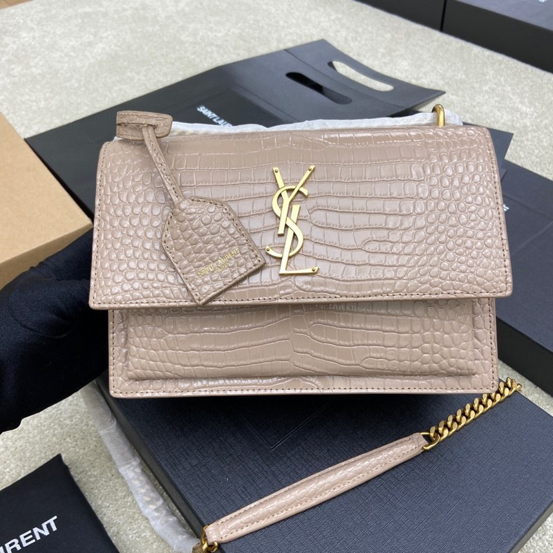 Y51 SUNSET MEDIUM IN CROCODILE-EMBOSSED LEATHER DARK BEIGE 8 X 6.2 X 2.5 INCHES
