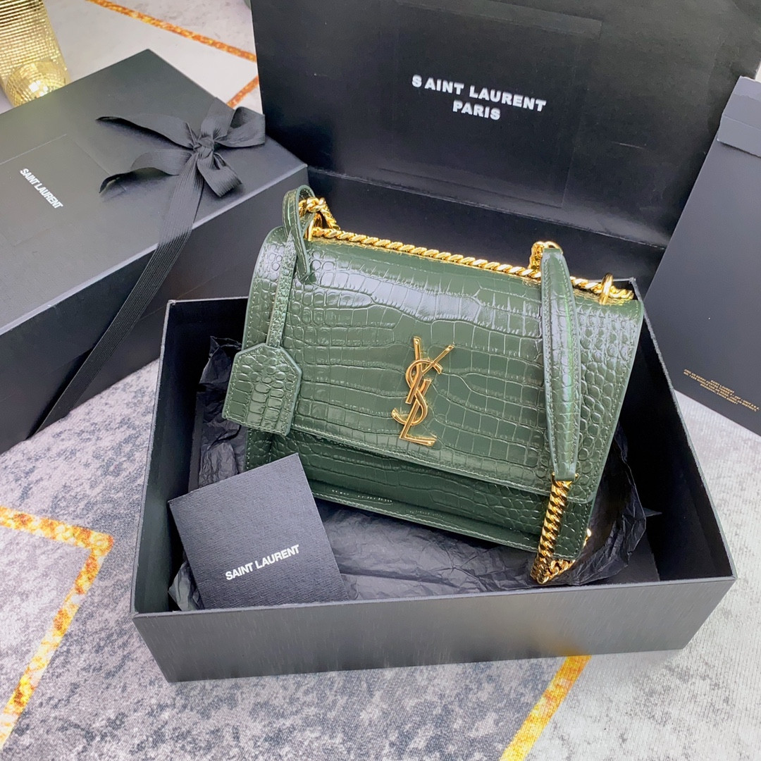 Y51 SUNSET MEDIUM IN CROCODILE-EMBOSSED LEATHER MINT 8 X 6.2 X 2.5 INCHES