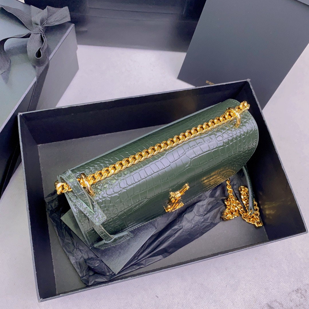 Y51 SUNSET MEDIUM IN CROCODILE-EMBOSSED LEATHER MINT 8 X 6.2 X 2.5 INCHES