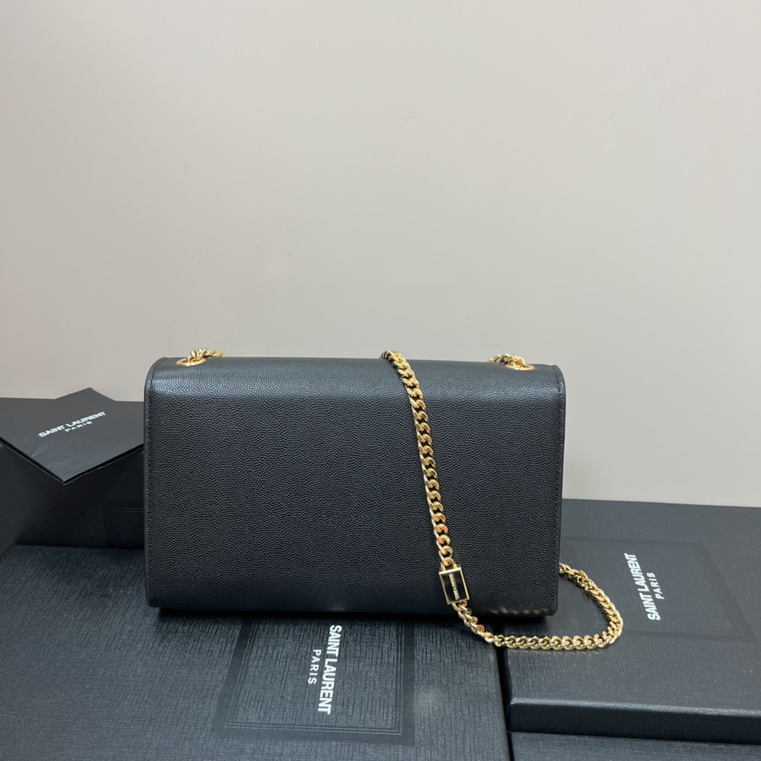 Y51 KATE MEDIUM IN GRAIN DE POUDRE EMBOSSED LEATHER BLACK GOLD 9.4 X 5.7 X 2.1 INCHES
