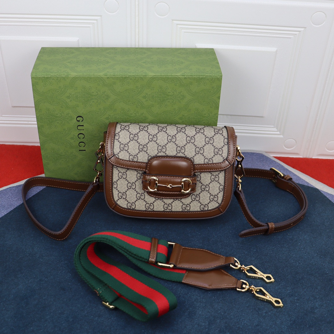 Gvc*1 HORSEBIT 1955 MINI BAG Beige and ebony 8.1"W x 5.7"H x 2"D