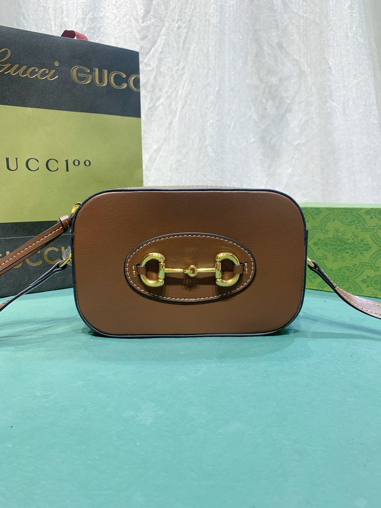 Gvc*1 HORSEBIT 1955 SMALL SHOULDER BAG BROWN 7.9"W x 5.1"H x 2.4"D