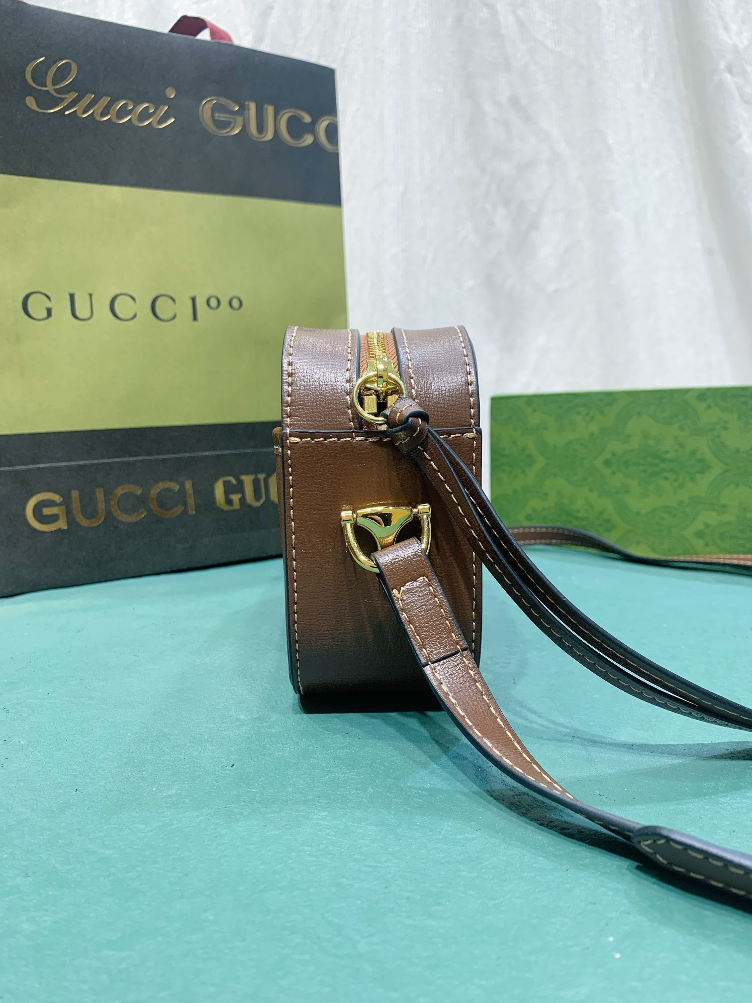Gvc*1 HORSEBIT 1955 SMALL SHOULDER BAG BROWN 7.9"W x 5.1"H x 2.4"D
