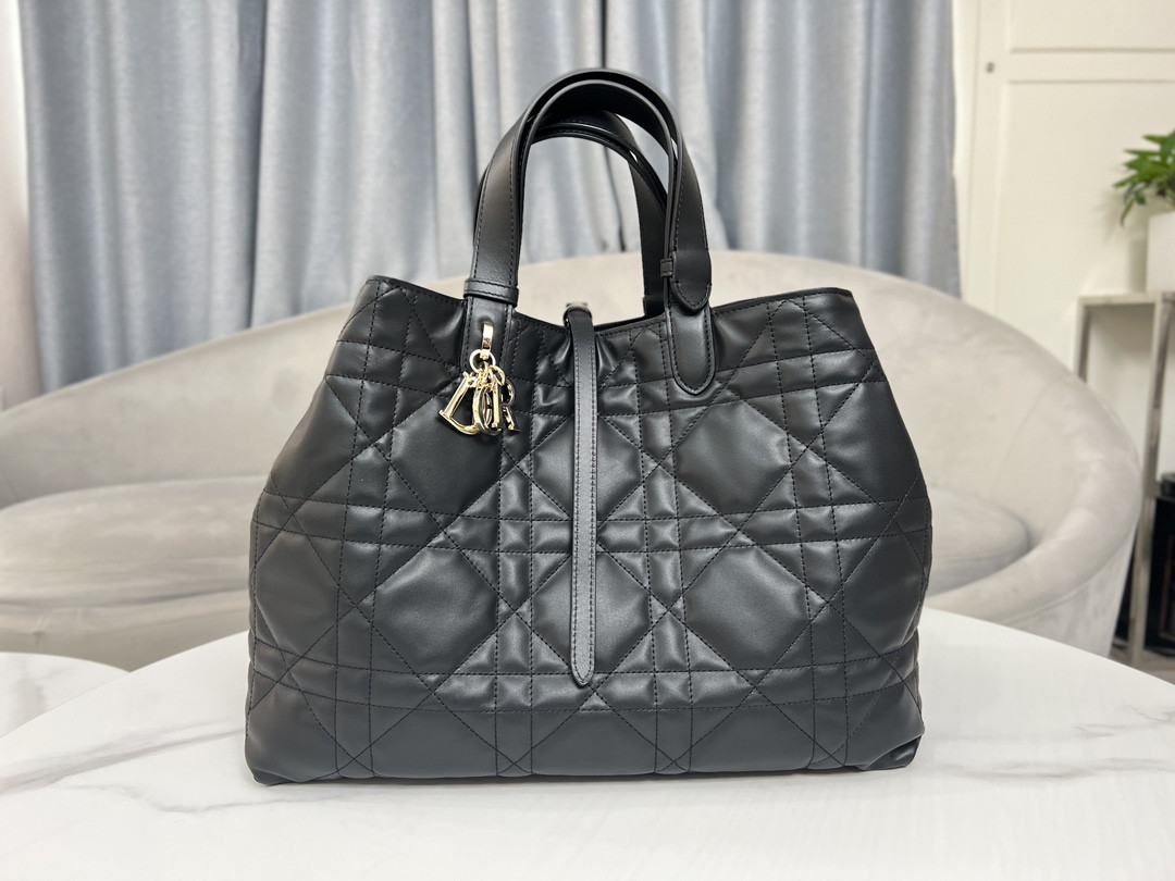 Large D10r Toujours Bag Black Macrocannage Calfskin 14.5 x 10.5 x 8.5 inches