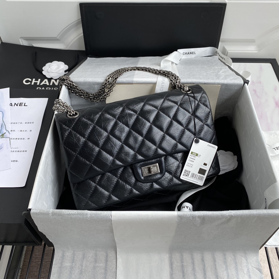 Ch**el LARGE 2.55 HANDBAG Black 7.6 × 10.9 × 2.9 in