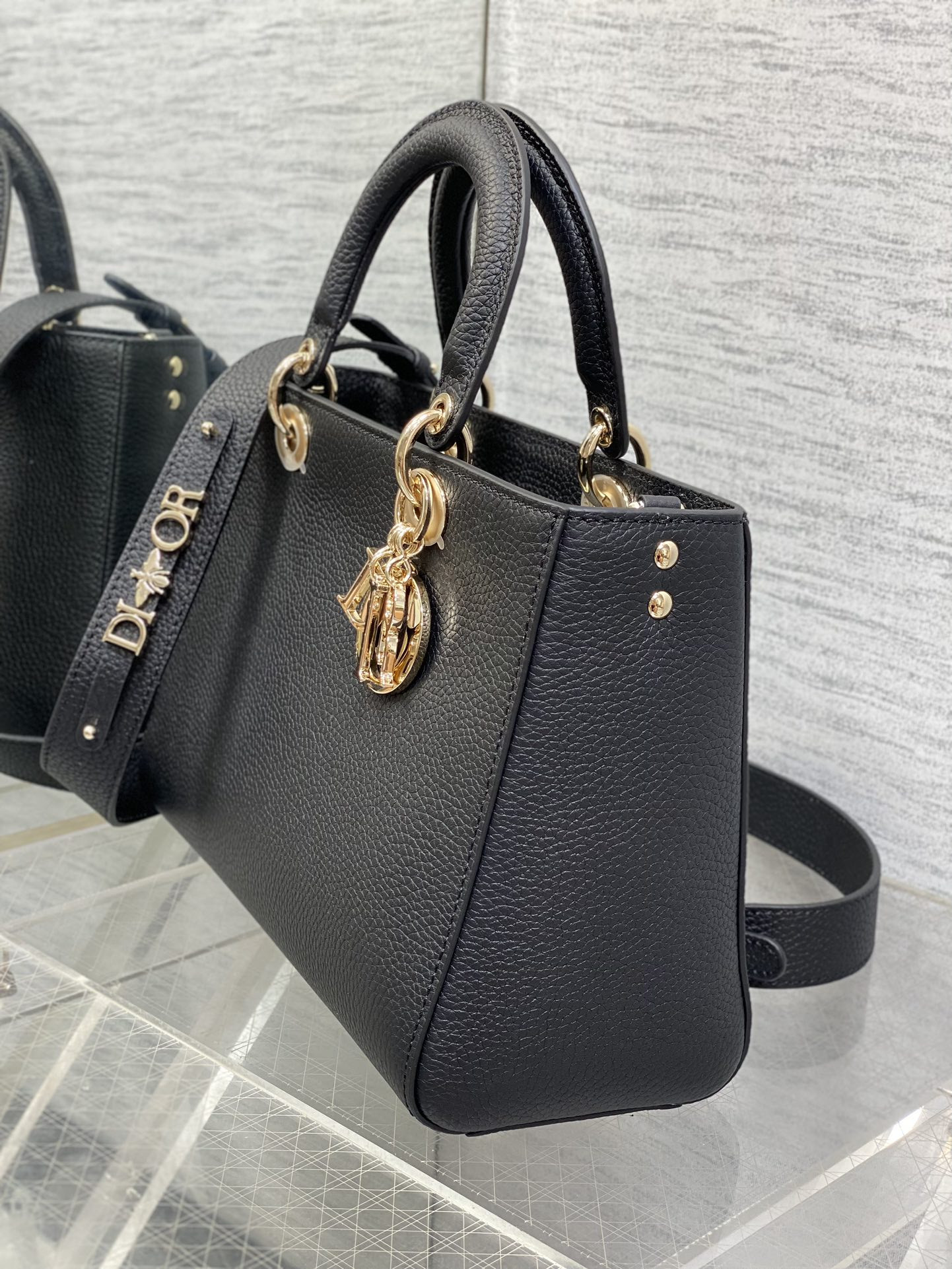 Medium Lady D-Sire My ABCD10r Bag  Black Bull Leather 12 x 8 x 5 inches