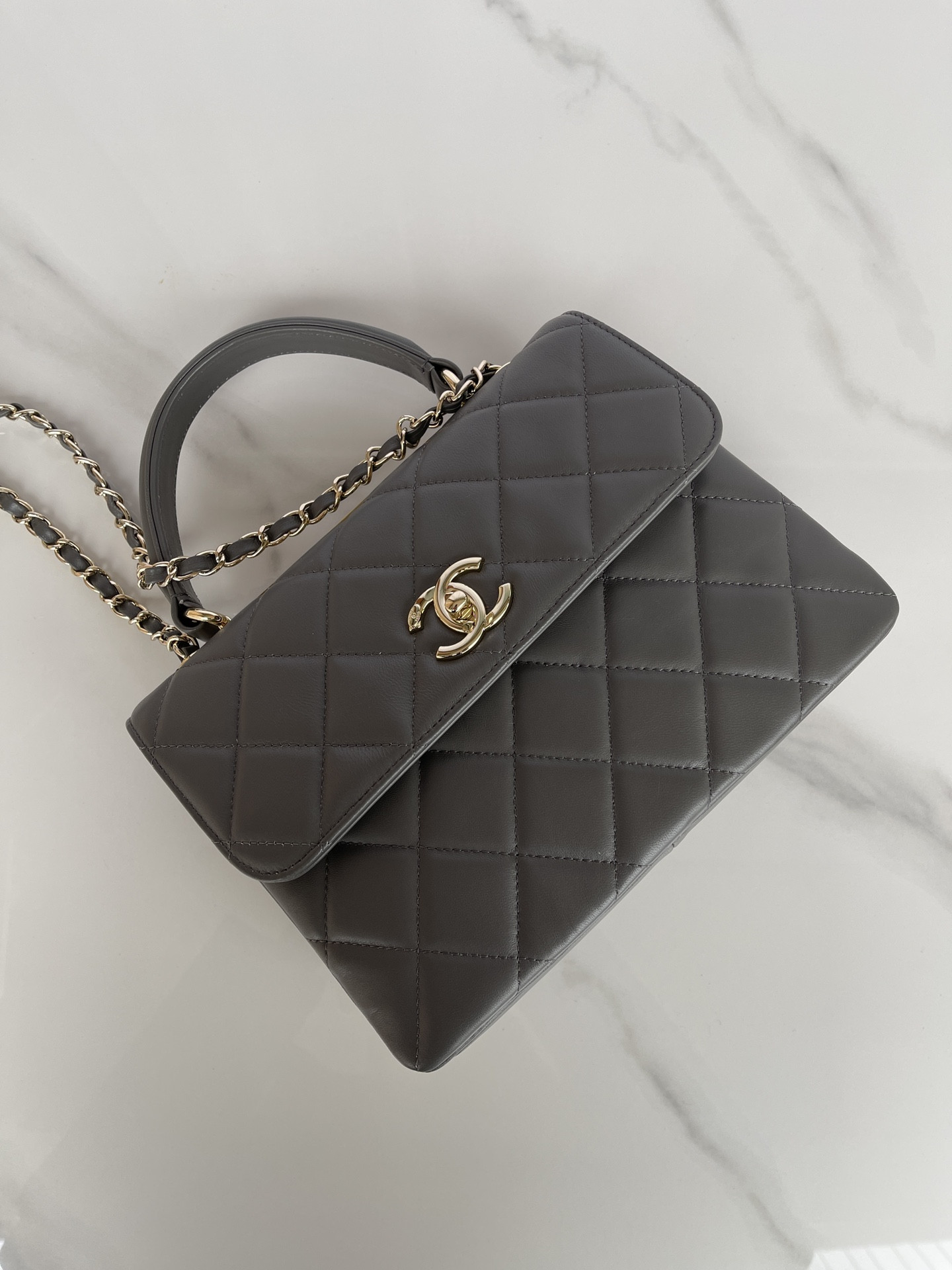 Ch**el FLAP BAG WITH TOP HANDLE 6.6 × 9.8 × 4.7 in
