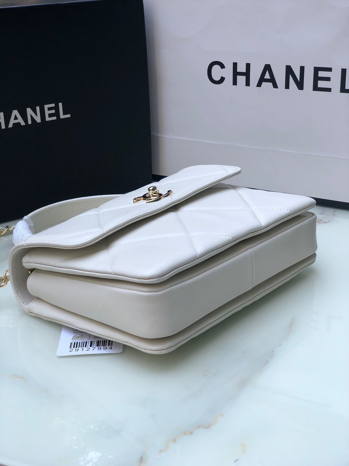 Ch**el FLAP BAG WITH TOP HANDLE 6.6 × 9.8 × 4.7 in